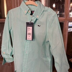 Vineyard Vines Toddler Boys Mint Checkered Shirt
